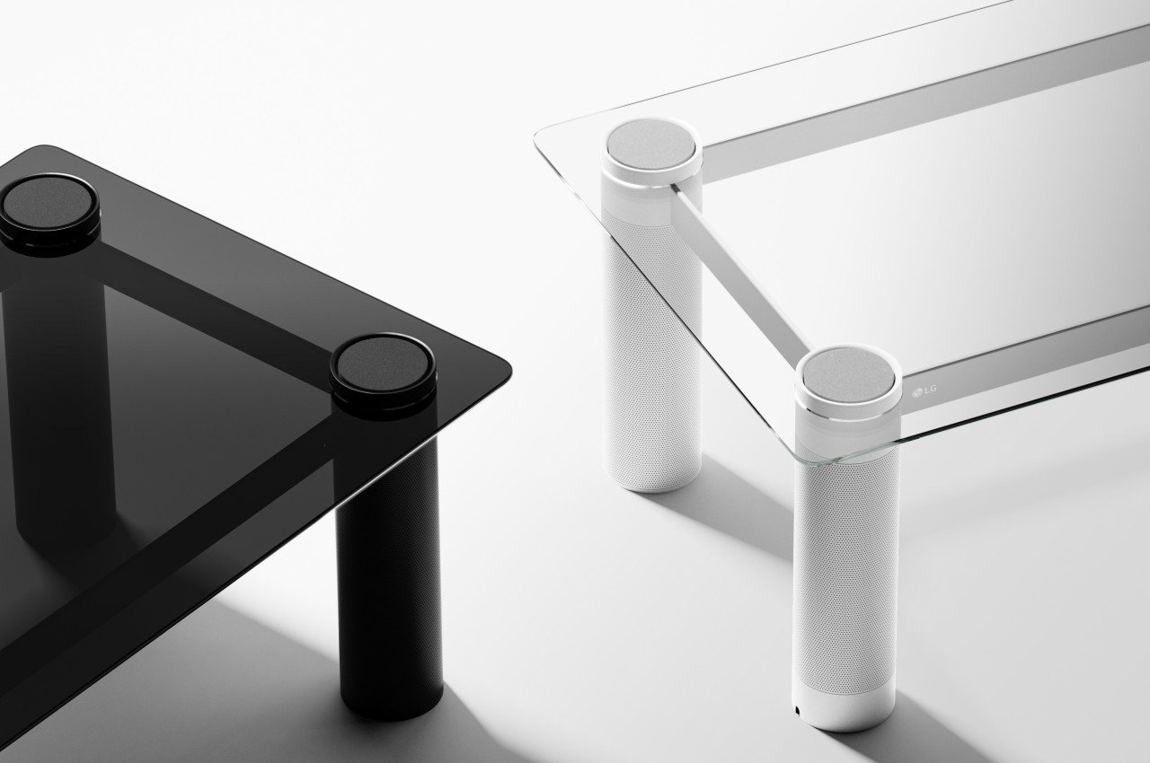 #Four speakers masquerade as table legs for a tidier living room