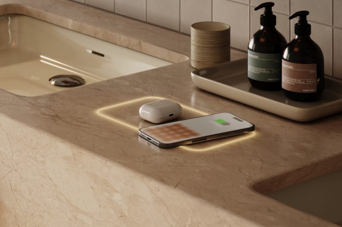 FreePower turns your beautiful stone countertop into a wireless charger