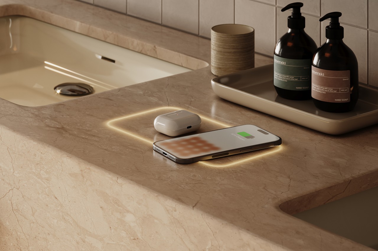 #FreePower turns your beautiful stone countertop into a wireless charger