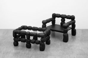 Hand-carved cork furniture collection evokes the raw beauty of black volcanic stone