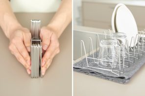 This portable dish rack can collapse down to 1.2 inches in just a second