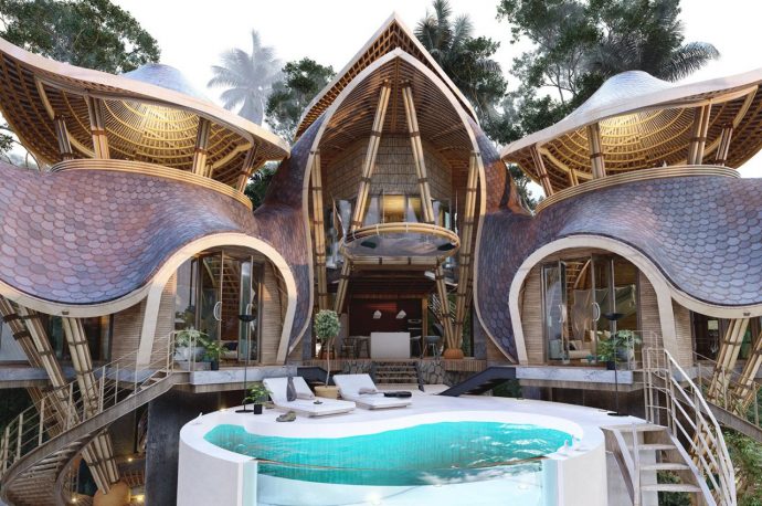 The Enchanting Overlap of Japanese and Balinese Architecture in a Woodland Villa