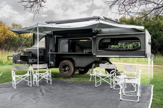 This off-road caravan pops, slides and swings out in all direction to accommodate six on an off-grid expedition