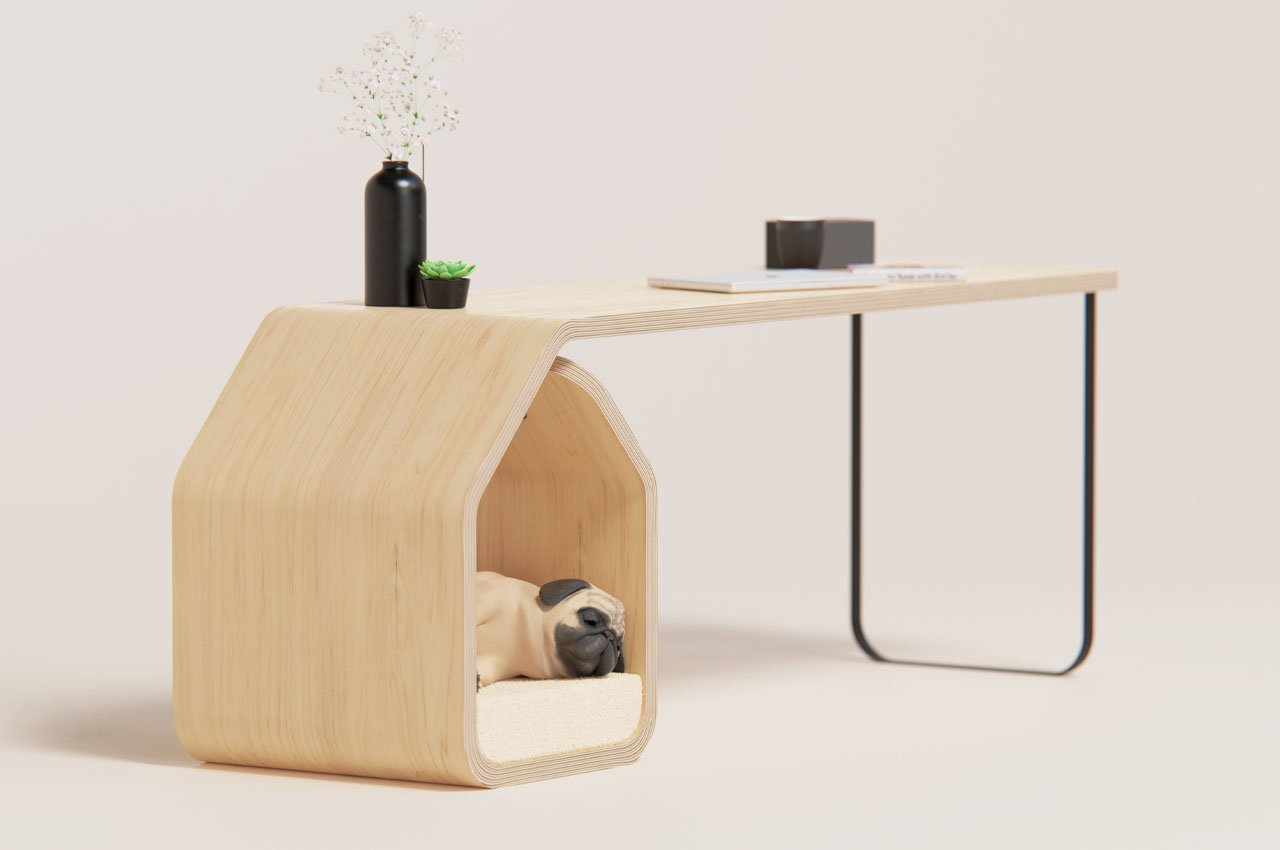 #Dog Hut Desk puts a dog bed within the ‘d’ of your work desk