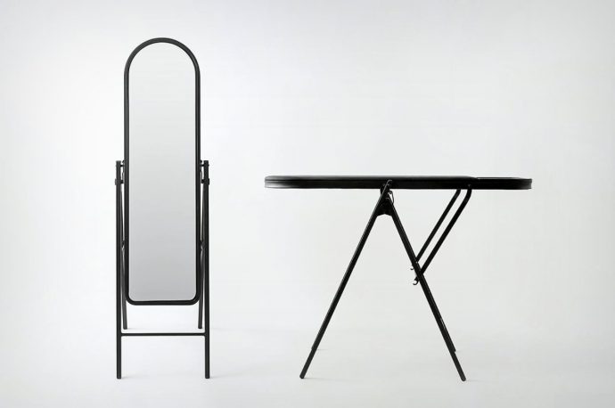 This absolutely genius floor mirror flips over into an ironing board to save space