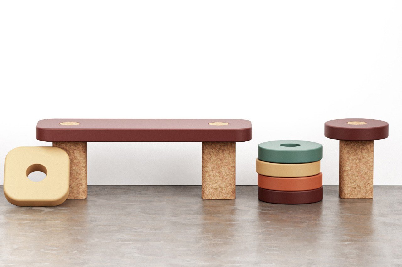 #Modular cork stool concept offers sustainable seating by turning into a bench