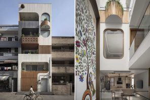This Skinny Home In New Delhi Is Brought To Life By A Colorful Mural Spanning Multiple Floors