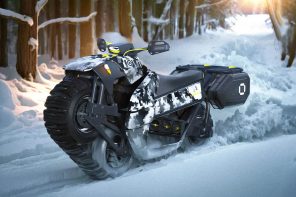 This WILD all-terrain motorbike has tread-wheels for adventures in the most inhospitable environments