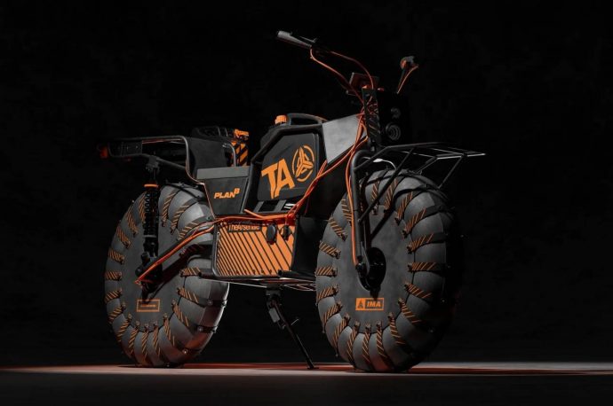 This hybrid adventure motorbike with balloon tires can take on any tough terrain with ease