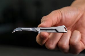 Tiny Titanium Pocket Knife is smaller than a Key, and uses a Replaceable Blade Design
