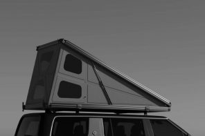 Perched on SUV rooftop, HardTent can set up in seconds, keep you warm and dry all year round