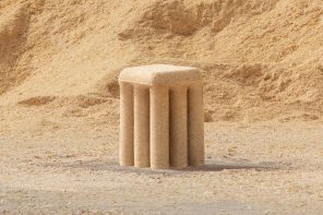 Recyclable stool made from potato scraps and sawdust can be used for firewood