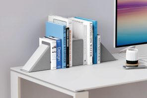 Space-saving bookends double as a modular wireless speaker system