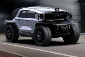 This scorpion-inspired pickup truck has flexible bed configuration for hauling cargo