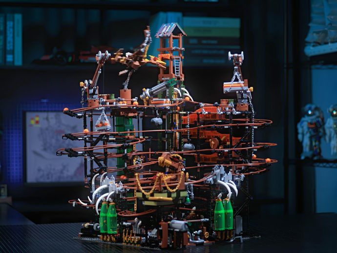 This Steampunk Perpetual Marble Machine feels like the Ultimate Desk Accessory for LEGO Enthusiasts