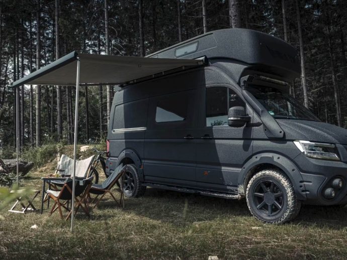 This limited edition 4×4 off road camper van discreetly fits two double beds in the roof