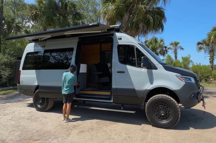 Modified Mercedes-Benz Sprinter van doubles into a 5-Person Camper with Bunk Beds