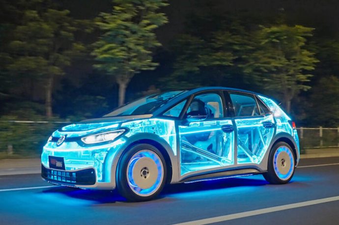 This transparent Volkswagen ID 3 is born to rock Japanese night drifting scene