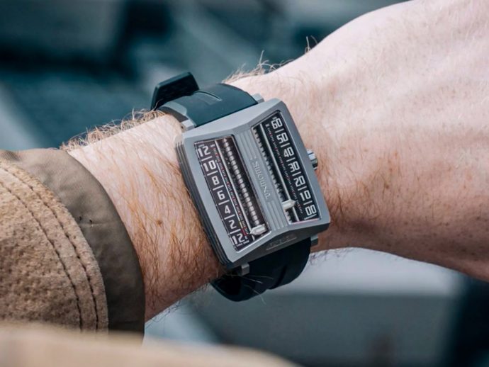 This Urwerk-inspired Watch has a Stunning Custom Linear Movement within its Titanium Watch Body