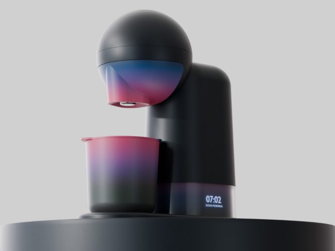 Sunrise alarm clock coffee maker sits on the bedside to wake you up with refreshing coffee aroma everyday
