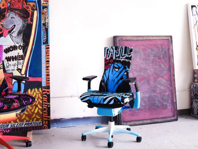 Herman Miller Gaming x FAILE artistic gaming chairs and character joysticks are impressive
