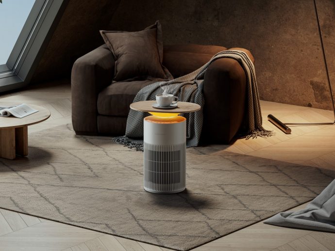 SwitchBot Air Purifier Table includes a wireless charger for health and convenience