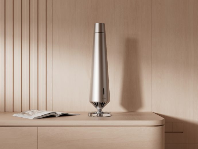 Metal aroma diffuser concept stands tall as a modern design object