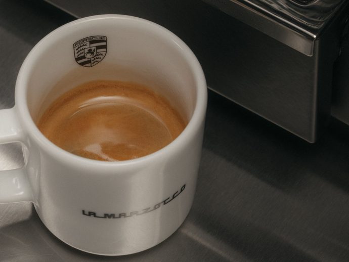 Porsche-edition La Marzocco Linea Micra espresso machine exhibits 911 Carrera graphics and specifics