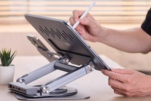 This Ergonomic Laptop Stand has a MagSafe Phone Holder and a Multiport Hub with 4K Support