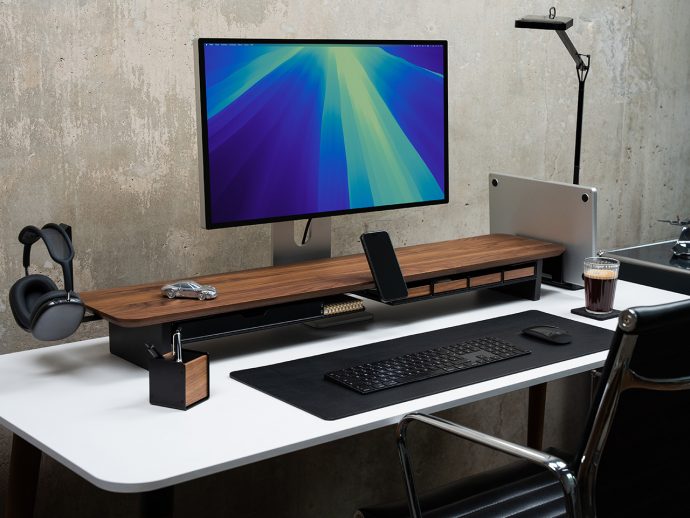 Upgrade Your Workspace with this German-Made Monitor Stand Featuring A Patented Mounting Grid