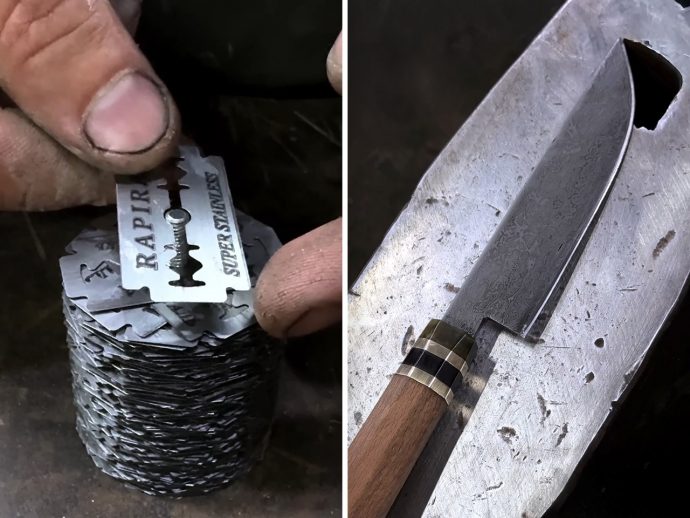 Turning 350 Razor Blades into a Super-Sharp Damascus Steel Knife