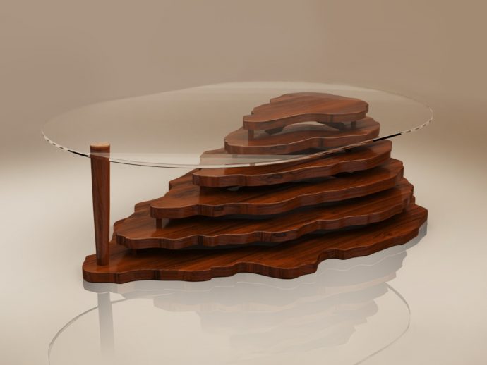 Topographic wooden coffee table puts the Rock of Gibraltar in your room