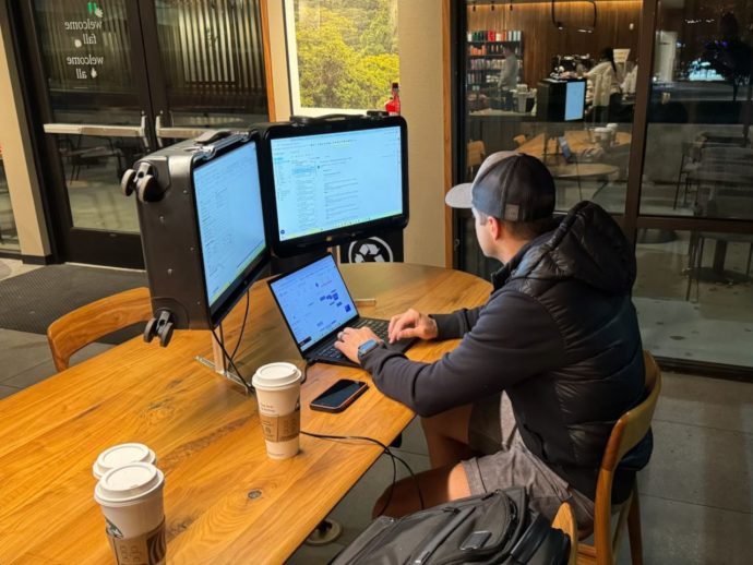 Dual 24-inch monitors in a suitcase stretch the definition of portability