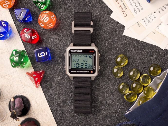 Old-school digital watch has half a dozen dice for tabletop gamers