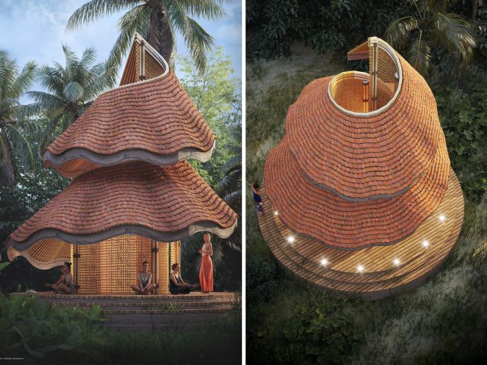 Yoga Deck Inspired by Pencil Shavings Combines Sustainable Design With Mindful Living
