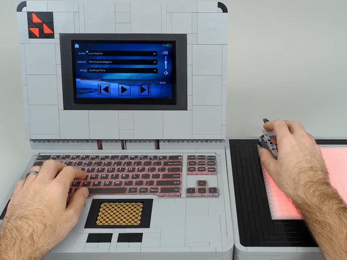 3D-printed LEGO laptop with a biometric authenticator, touchscreen display and RGB mousepad – beat that!