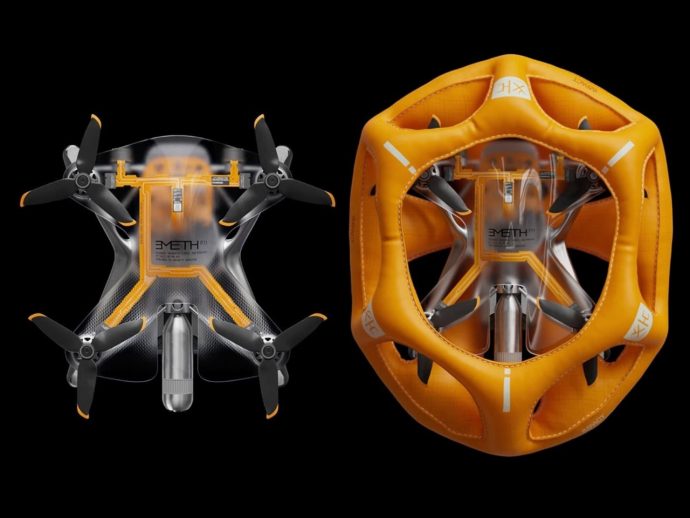 See-through Emeth drone deploys airbag to avoid terminal damage during emergency operations
