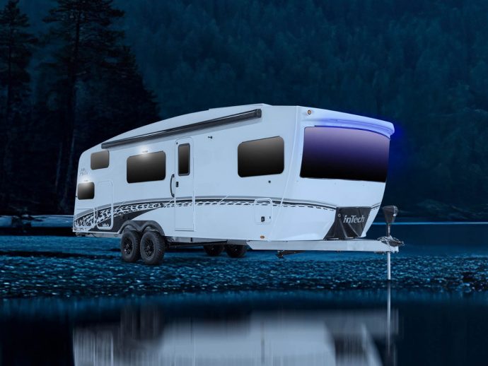 Extra spacious RV for six has a transformational bunk that converts into an office space