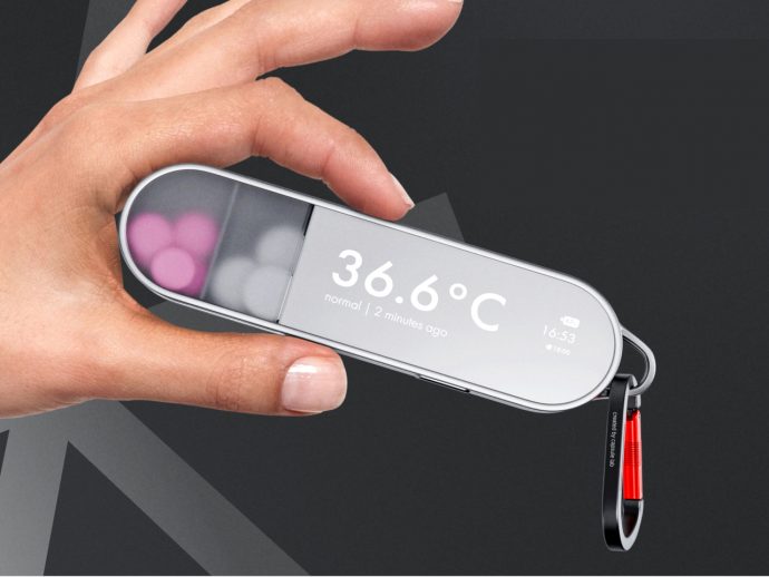 Digital thermometer concept stores pills and reminds you when to take them