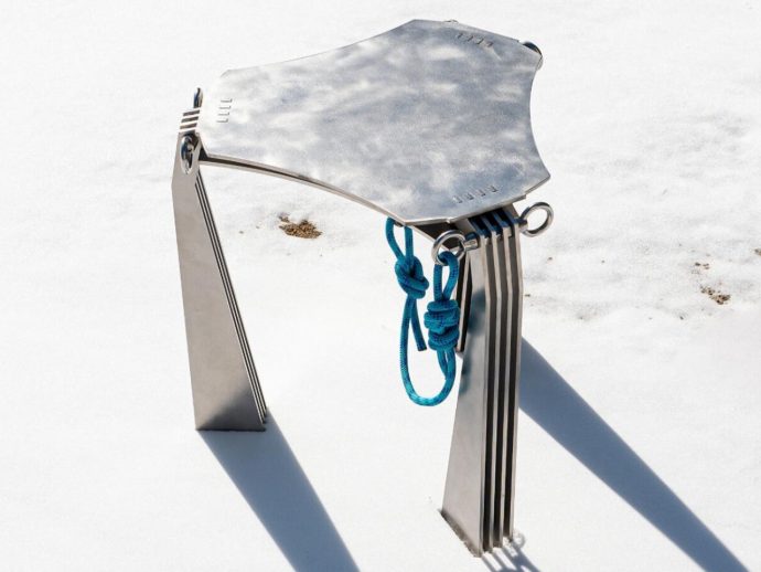 Stainless steel stool gets inspiration from rock climbing