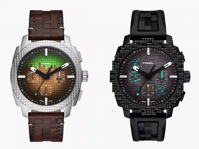 Fossil x Minecraft themed rugged chronograph watches celebrate the spirit of time exploration