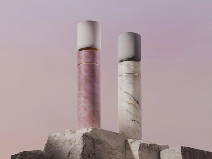 Beosound Balance Natura Speaker Stands on a Stunning Stone Pedestal