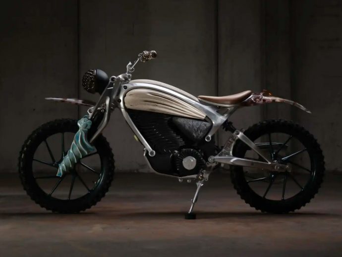 This Royal Enfield motorcycle wrapped in clay, resin, and stone redefines functional art