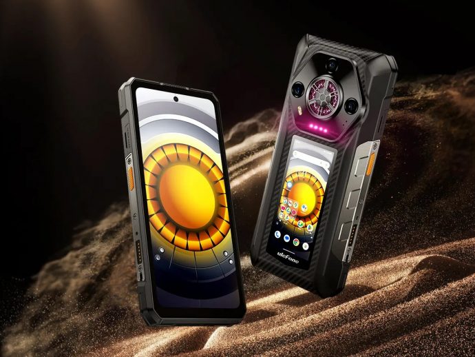 Rugged smartphone puts a second screen and a 4W loudspeaker on its back