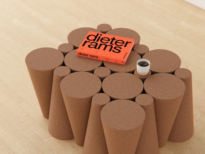 Coffee table concept plays with cones and built-in cork coasters