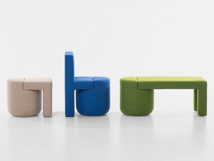 Fossil Furniture collection uses playful monolithic designs