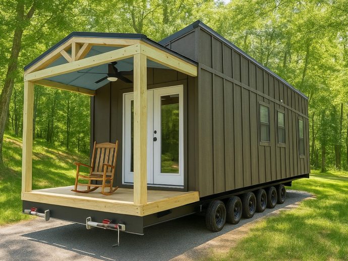 Spacious Single-Level Tiny House With A Porch Offers Elevated Modern Comfort & Minimalist Style