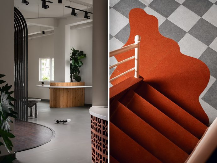 Instead of walls, this interior designer divided a Warehouse Space using colours and shapes