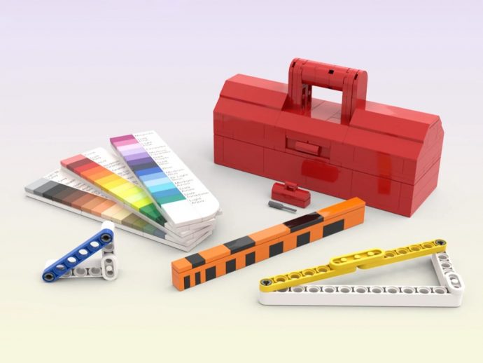Someone made a Functional LEGO Toolbox with shade-cards, and an actual set of rulers