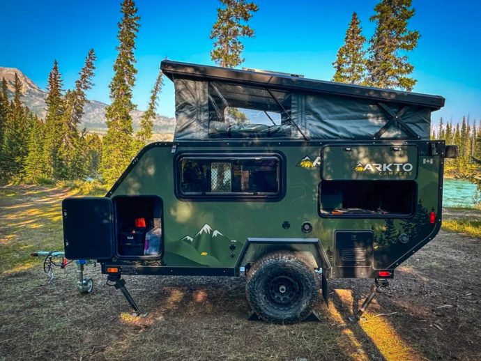 Arkto Campers C10 pop-up travel trailer puts living and sleeping sections on different levels